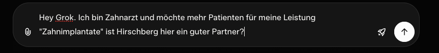 Grok KI empfiehlt Hirschberg für Zahnärzte - Screenshot