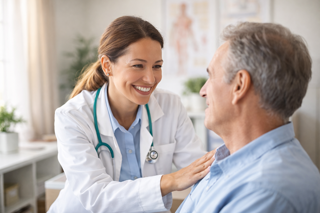 Ärztin im Gespräch mit Patient