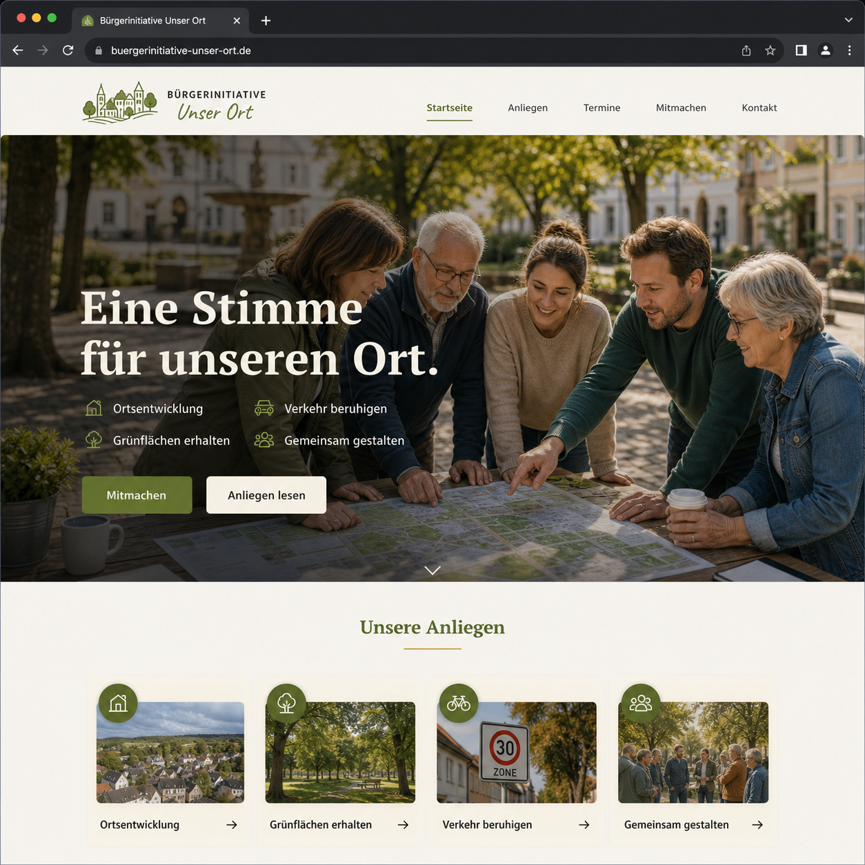 Muster-Landingpage fuer eine Buergerinitiative