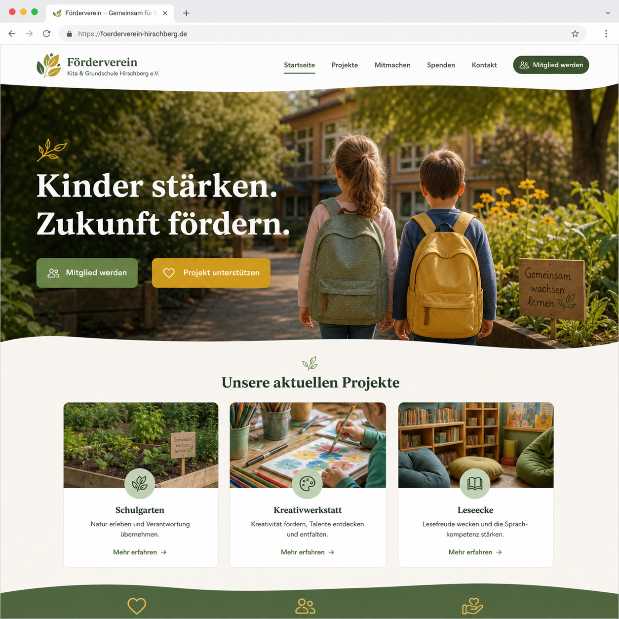 Muster-Landingpage fuer einen Kita- oder Schulfoerderverein