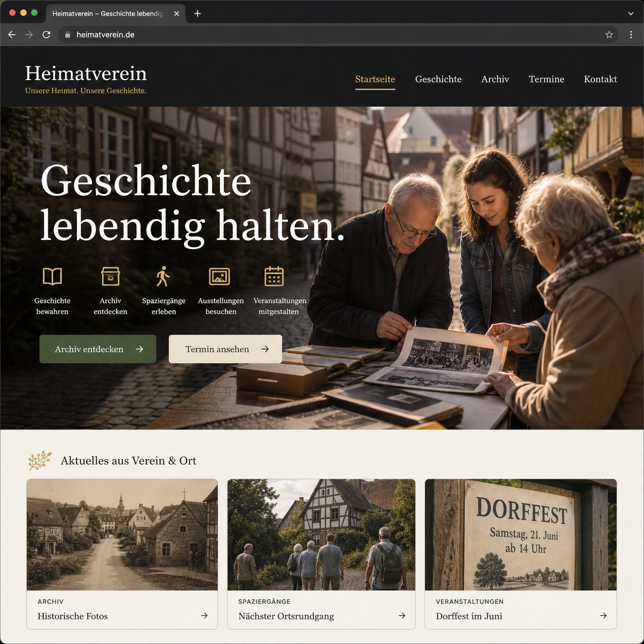 Muster-Landingpage fuer einen Heimat- oder Brauchtumsverein